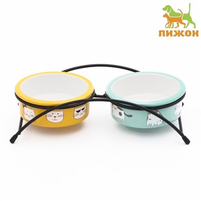 Миски керамические на подставке 2×250 мл