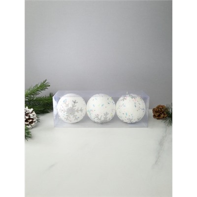 Новогоднее украшение Шары 3 штуки 8 см / WF-192 /уп 128/белые