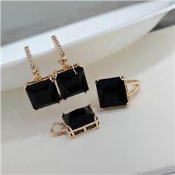 Комплект ювелирной бижутерии коллекция "Дубай" с крупным камнем серьги, кулон и кольцо 17 р, покрытие позолота, вставка: фианит, цвет: черный и прозрачный, арт.313.280-17