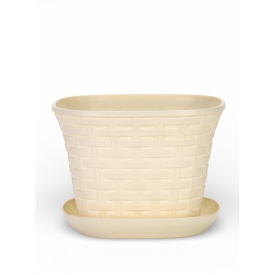 Кашпо для цветов «Ротанг», 2.3 л, 17.8×17.8×13.2 см, пластиковое, с поддоном, бежевое