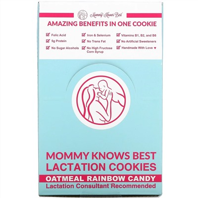 Mommy Knows Best, Lactation Cookies, Oatmeal Rainbow Candy, 10 Cookies, 2 oz Each