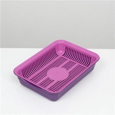 Туалет для кошек, 35.5×26×7 см, с сеткой, пластик, фиолетовый, розовая