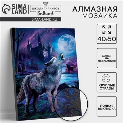 Алмазная мозаика с полным заполнением на подрамнике «Волк в лесу», 40×50 см