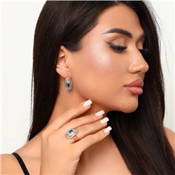 Комплект ювелирной бижутерии Дубайское золото серьги и кольцо, двойное покрытие посеребрение и вставка позолота, вставка: фианиты, цвет: зеленый, р-р 20, 1550, арт.214.526-20