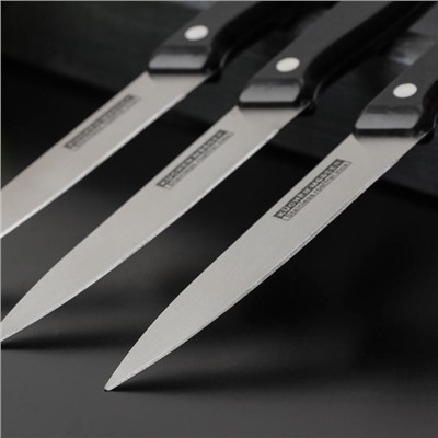 Набор кухонных ножей «Ночь», 3 предмета, лезвие 12 см, цвет чёрный