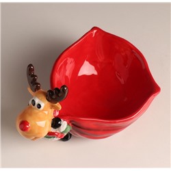 Фигурка-подставка для мелочей керамика «Лось в зелёной шубе с большим красным мешком», 12.5×19.1×13.1 см