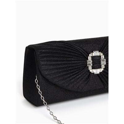 Сумка-клатч женская вечерняя на магните, на длинной цепочке, с декоративной пряжкой, блестящая, чёрная