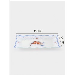 Блюдо сервировочное новогоднее Доляна «Снегири на ветке«», 25×16 см, стекло, белое, голубое