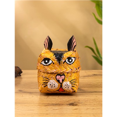 Корзинка «Кот», 10×10×13 см, бамбук, рыжая