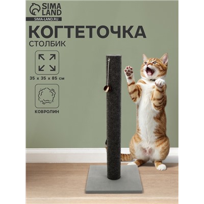 Когтеточка «Столбик» Lowcost ковролиновая с игрушкой, 35×35×85 см, микс цветов