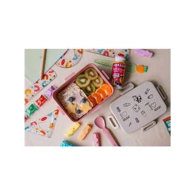 Ланч-бокс для еды с ложкой Доляна «Люблю вкусняшки», 1 л, в школу, 18×14×6.5 см, пшеничная солома, МИКС