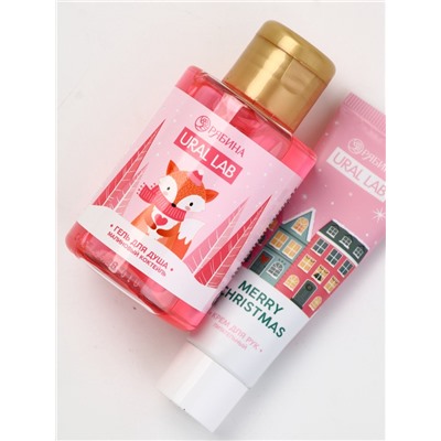 Подарочный набор косметики в мешке: крем для рук, пилочка, гель для душа, аромат малиновый коктейль, URAL LAB