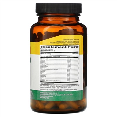 Country Life, Max-Amino Caps, с витамином B-6, 180 вегетарианских капсул