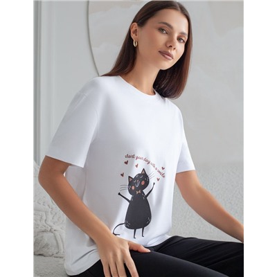 Футболка с принтом свободная эластичная из премиального хлопка