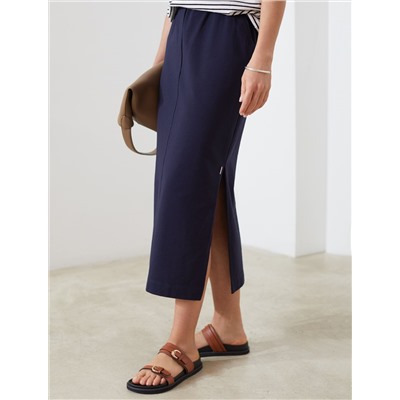 Юбка миди на резинке с разрезами из футера двухнитки с эластаном