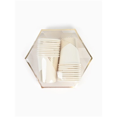 Посуда одноразовая бумажная на 20 персон, 40 предметов, бело-золотой цвет