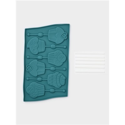 Форма для леденцов Доляна «Капкейк», силикон, 27.5×16.5 см, 6 ячеек (6×7 см), с палочками, МИКС