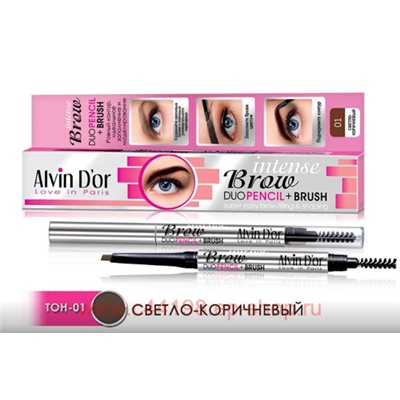 Alvin D`or Механический Карандаш для бровей Intense Brow Duo Pencil + Brush тон 01 Light Brown 0,18г Р-9