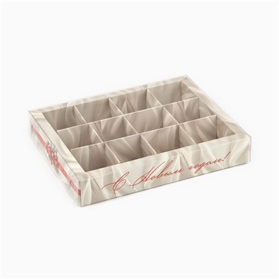 Коробка под 12 конфет с ячейками «Новогодний бант», 14.5×18.5×3 см