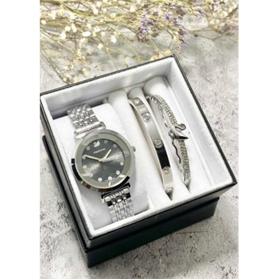 Подарочный набор для женщин часы, 2 браслета + коробка #22853011