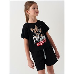 Комплект трикотажный для девочек: фуфайка (футболка), шорты