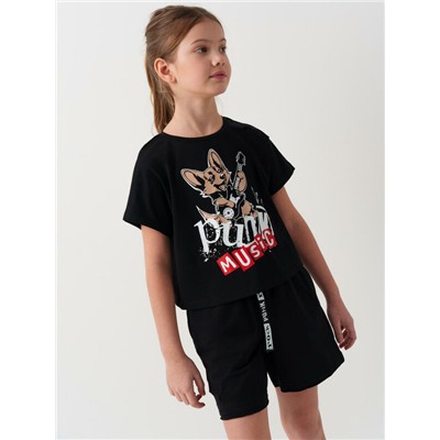 Комплект трикотажный для девочек: фуфайка (футболка), шорты