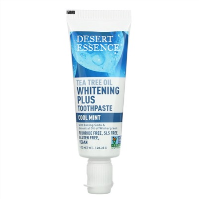 Desert Essence, Tea Tree Oil Whitening Plus Toothpaste, Cool Mint, 1 oz (28.35 g)
