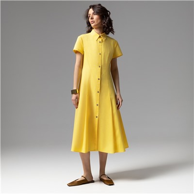 Платье-рубашка многослойное, Стильное самообладание (желтое, 2 в 1)