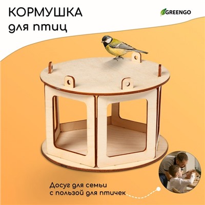 Деревянная кормушка - конструктор для птиц «Беседка», своими руками, 16.5×16.5×10 см, Greengo