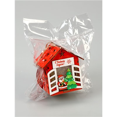 Ёлочная игрушка «Дед Мороз у ёлки», 8×7×6 см, 1 LED, от батареек, свечение тёплое белое