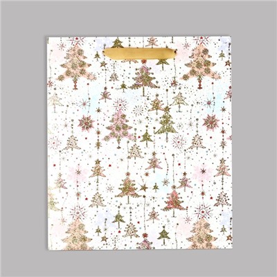 Пакет подарочный новогодний ламинированный «Ёлочки», M 30×26×9 см