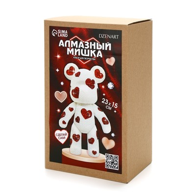 Алмазная мозаика на фигурке с полным заполнением «Медведь с сердечками»