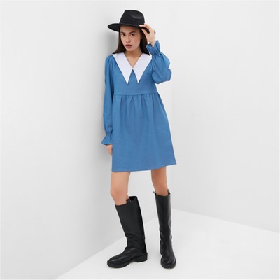 Платье мини женское джинсовое с воротником MIST, размер 48, голубое