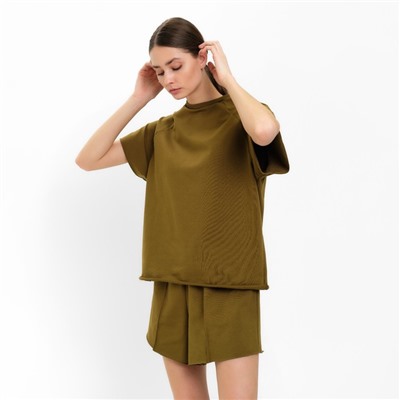 Костюм женский (майка, шорты) MINAKU: Casual Collection, хаки, размер 42