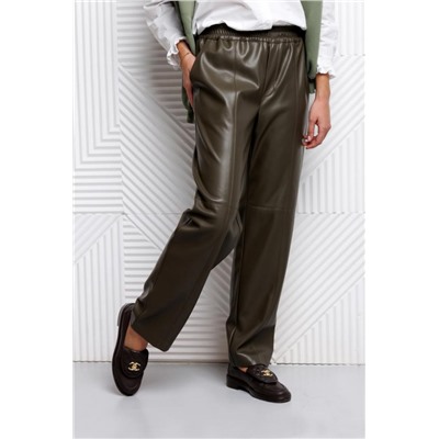 Брюки из экокожи на резинке 422 (Хаки)