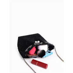 Сумка мини-клатч на затяжке, со стразами, чёрная
