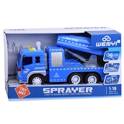 Машина "Распылитель" 1:16 (свет, звук, пар) на батарейках, в коробке (цвет синий)