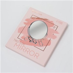 Зеркало настольное, с увеличением х2, настенное, двустороннее, 13.5×15 см, (d=11.5 см), металлическое