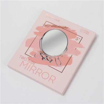 Зеркало настольное, с увеличением х2, настенное, двустороннее, 13.5×15 см, (d=11.5 см), металлическое