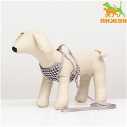 Комплект амуниции с мягкой шлейкой, поводок 120×1 см, ОГ 34-58 см, синяя клетка