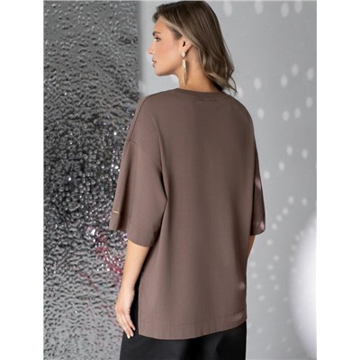 Футболка оверсайз с принтом стразами из премиального хлопка с эластаном