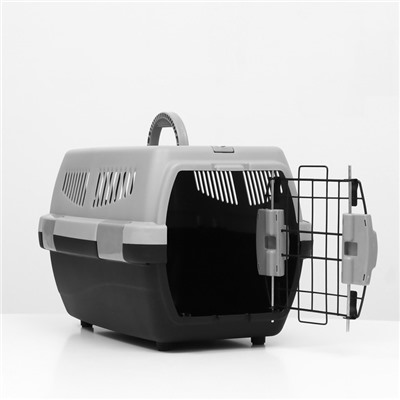 Переноска для животных «Неон», 48×32×29.5 см, вес до 12 кг, пластик, серая, чёрная