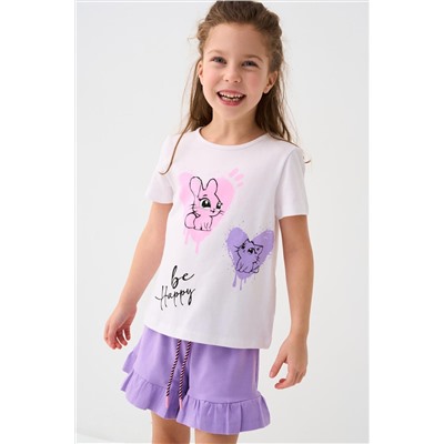 Комплект трикотажный для девочек: фуфайка (футболка), шорты PLAYTODAY, 1240035