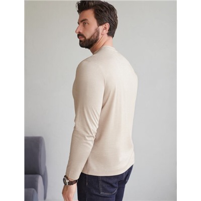 Джемпер хенли из полотна пике с меланжевым плетением с эластаном