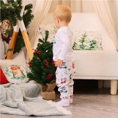 Пижама детская MINAKU New Year's cars, рост 68-74 см, белая