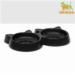 Миска двойная с прорезиненными ножками «Кошка» 27×14×3.5 см, черная