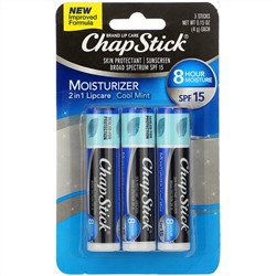 Chapstick, 2-In-1 Lip Care Skin Protectant, SPF 15, Cool Mint, 3 Sticks, 0.15 oz (4 g) Each