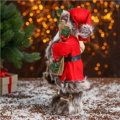 Дед Мороз под ёлку «Зимнее волшебство. Новогодняя игрушка в красной шубке с лыжами», 30 см