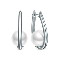 Серьги из серебра с белым имитированным жемчугом родированные 2-145р1001