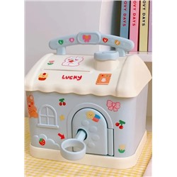 Денежная копилка для монет и купюр Мультяшный домик, голубой